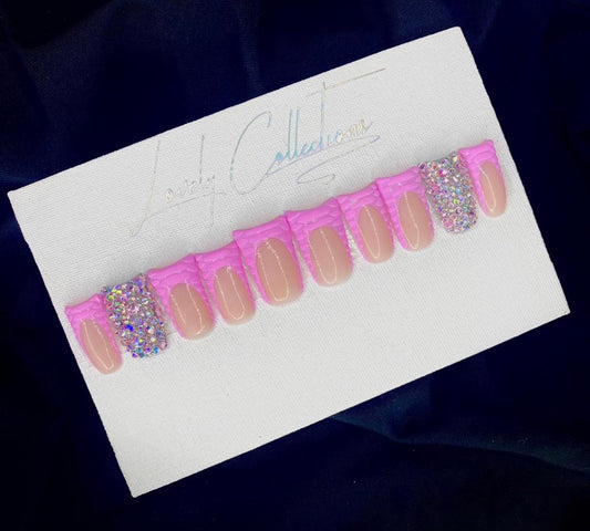 Pink French Gator Print Duck Press On Nails