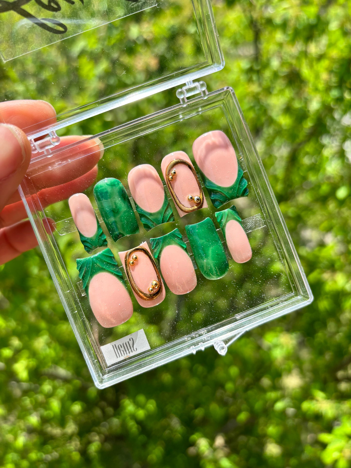 Emerald Gold Press On Nails