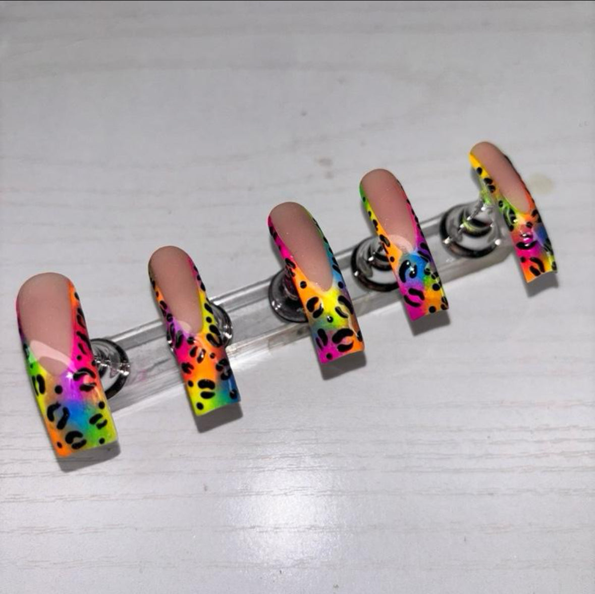 Rainbow Leopard Print Curved PressOn Nails